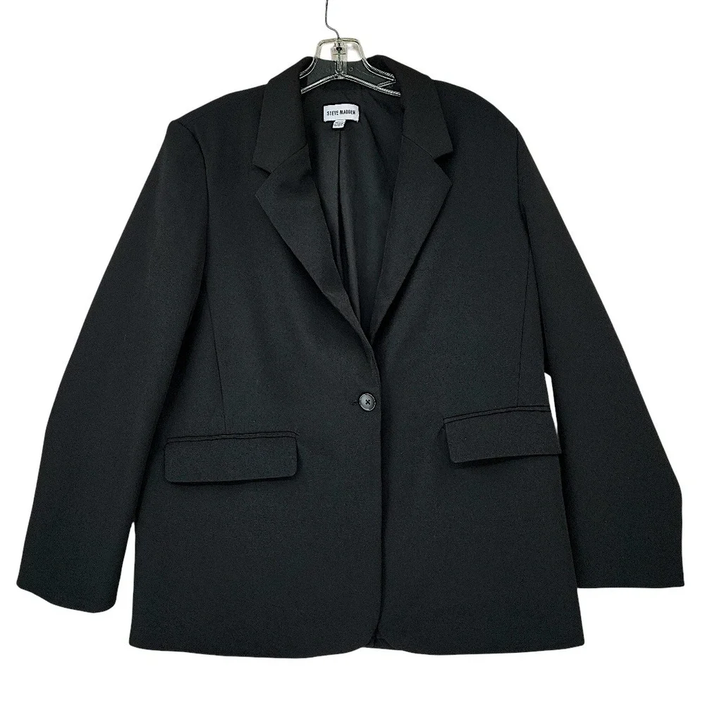 Steve Madden Blazer M Men Black Single Button Professional Career Minimalist NEW
